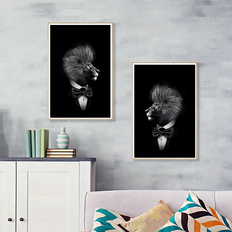 

Nordic Lion In Suit Canvas Art Posters And Prints Abstract Animals Canvas Paintings On the Wall Art Pictures Wall Decoration