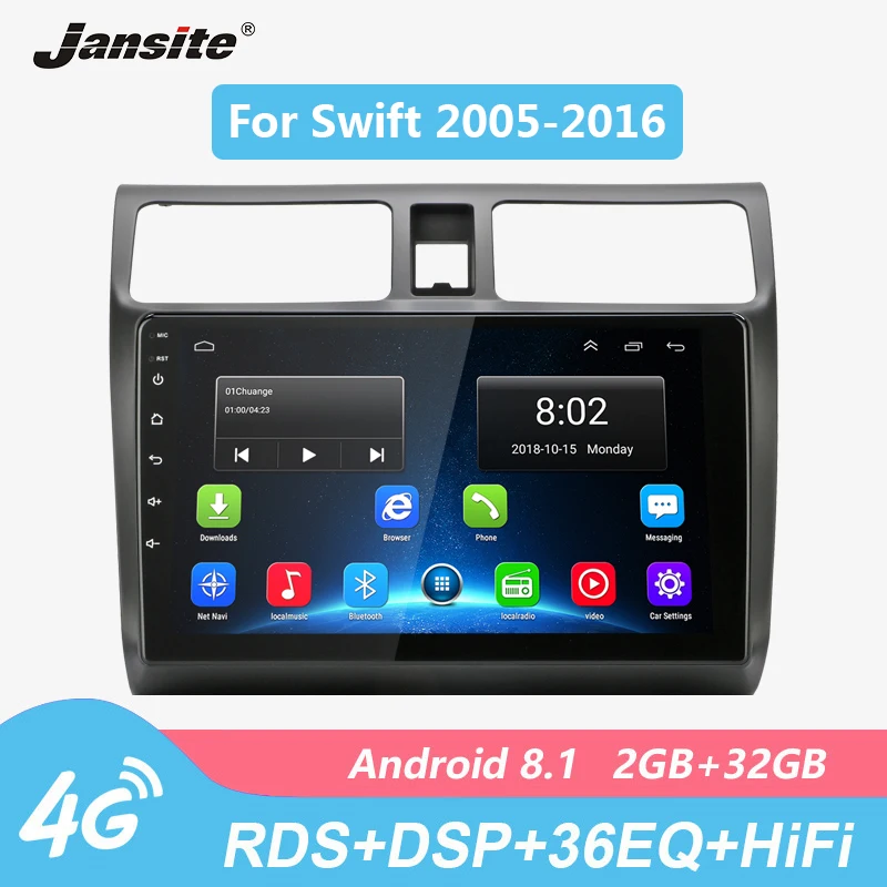 Jansite R9 10 &quotАвтомагнитола для Suzuki Swift 2005 2016 4G сеть Wifi Android 8 1 сенсорный экран