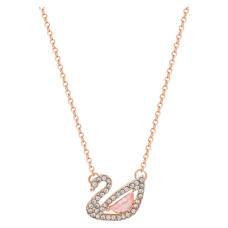 

Pink Little Swan Necklace Women's Korean-Style Simple for Student Crystal Pendant Temperament Clavicle Chain18KRose GoldOrnament