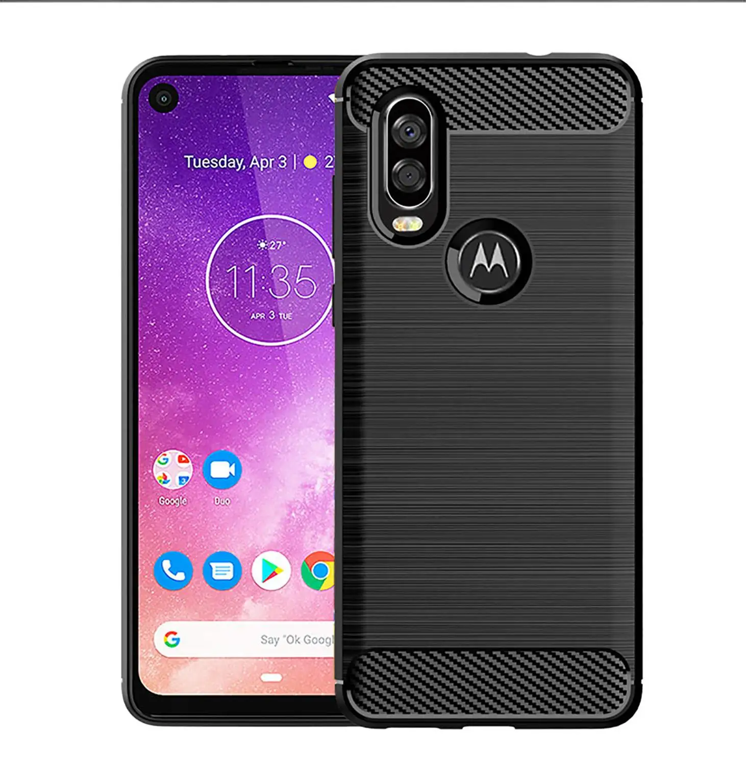 Чехол для Moto One Action TPU материал из углеродного волокна удобное ощущение против