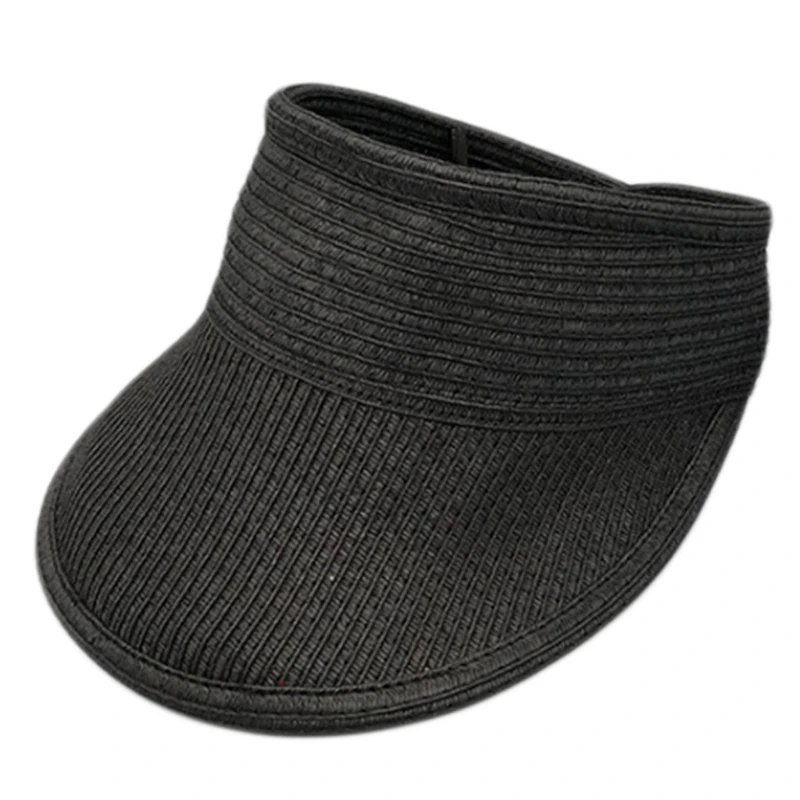 

Korean Women Foldable Roll-Up Wide Brim Sun Visor Hat Summer Woven Straw UV Protection Breathable Open Top Beach Cap