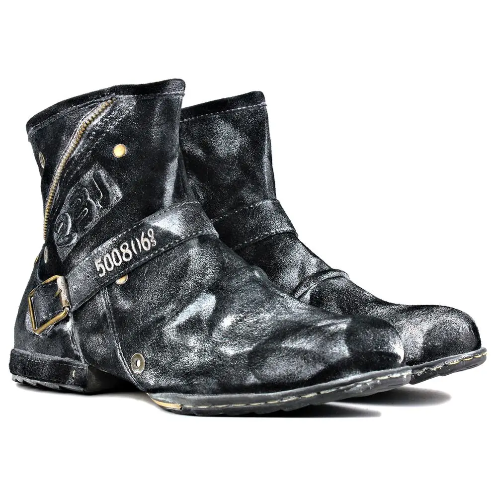 

2020 Men's Ankle Boots Fashion Chukka Boots Zipper-up Motorcycle Boots Genuine Leather Men Handmade Western Boots Designer Shoes