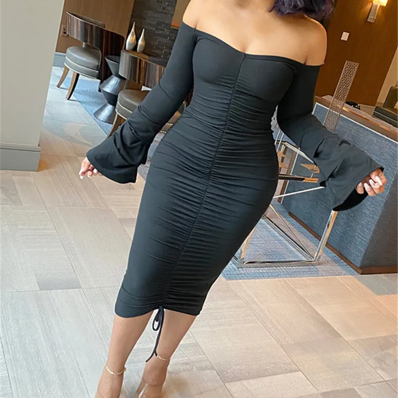 Женское платье с длинным рукавом hirigin весеннее Белое Облегающее Платье-миди