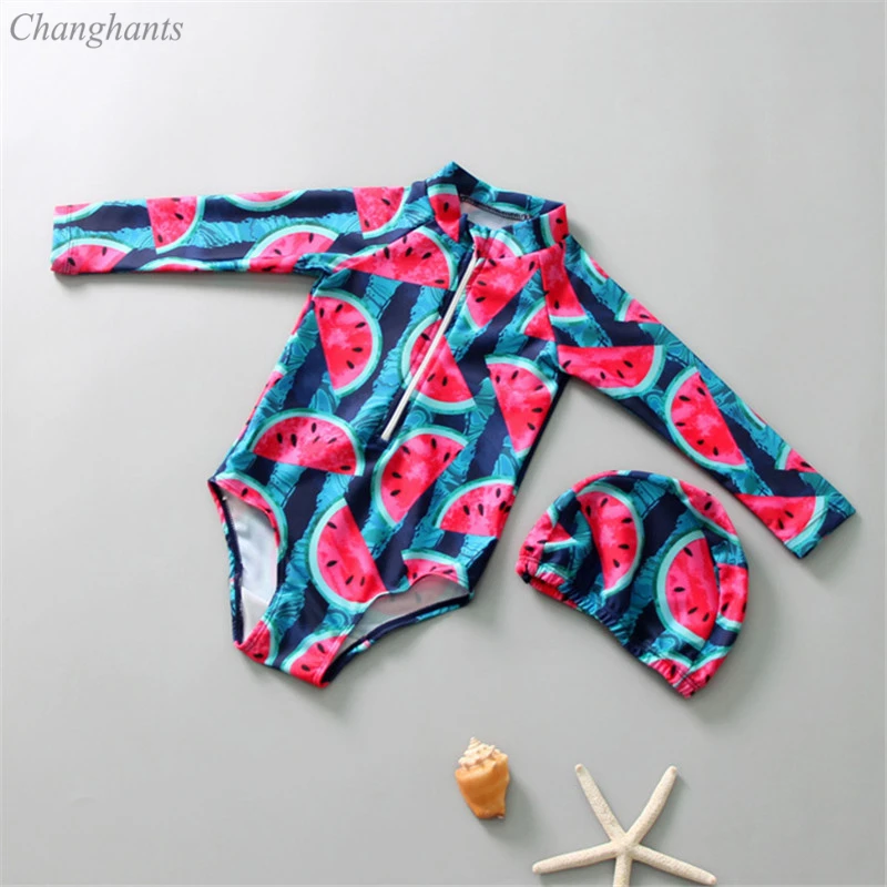 Цельный купальный костюм для девочек 1 7 лет детский с длинными рукавами детская