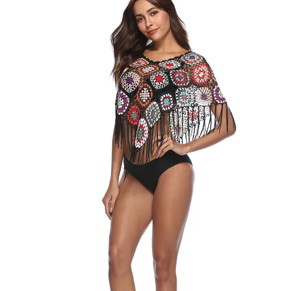 Женский пляжный купальный костюм кафтан расшитый кисточками необычный