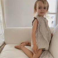 summer babys one piece new solid color creeping suit linen breathable harlequin girls wear