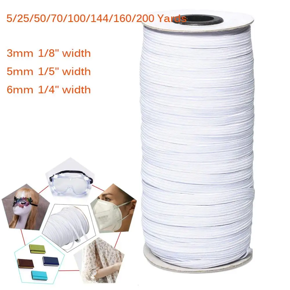 

5/25/50/70/100/144/160/200 Yards 3mm/5mm/6mm Elastic Bands For Sewing DIY Braided Elastic Cord String Band For Mask Rope