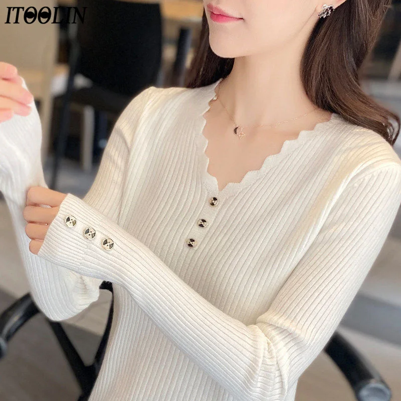 

Helliar Autumn knitwear v-neck slim fit mulheres pullover Women sweater autumn 2021 long sleeve Sweaters for women pullover