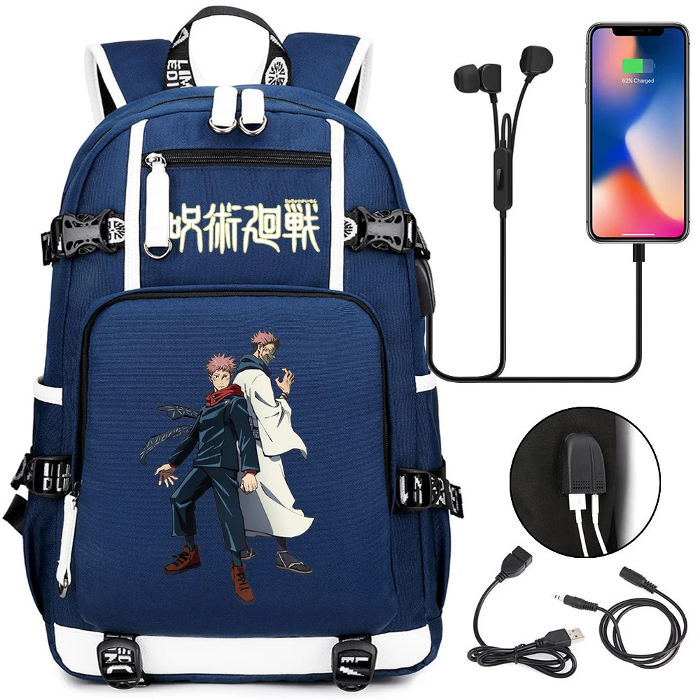

Anime Jujutsu Kaisen Cartoon USB Charging Headphone Backpack Teenager Student Packsack High Quality Laptop Bag Zipper Schoolbag