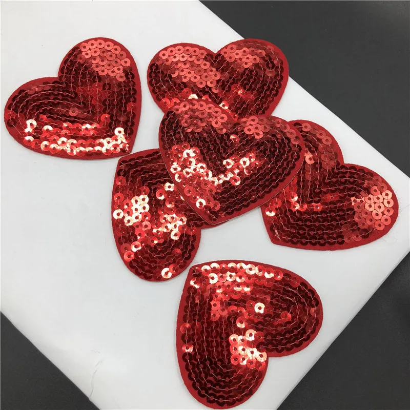 

5Pcs 7cm*6cm Sequined Red Heart-shaped Cloth Sticker Coat Decorative Accessories Adhesive Patch Sticker Pants Decoration