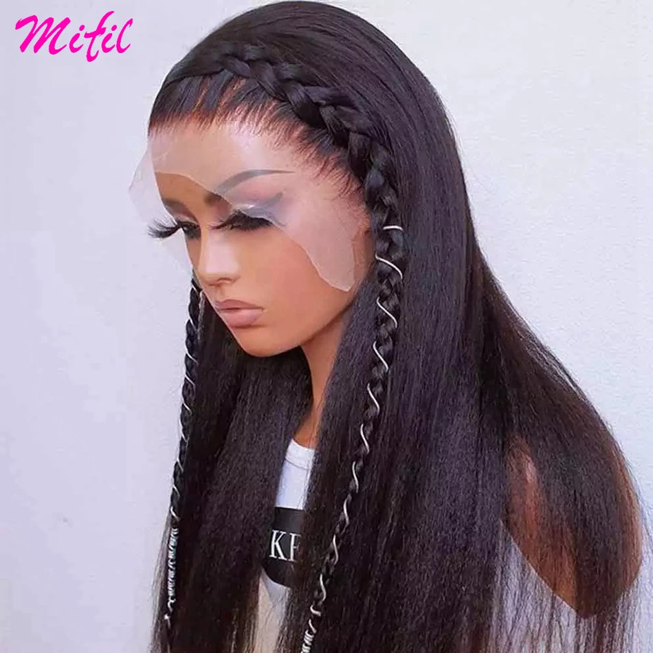 

Cheap HD Transparent Lace Front Wig Mongolian Yaki Kinky Straight 13x4 Lace Frontal Wig For Women Remy Human Hair Closure Wigs