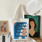 Дамские сумочки для покупок в стиле Харадзюку с принтом Солнца и Луны, парусиновые сумки-тоуты для покупок с цветочным принтом и графическим принтом, большая вместимость