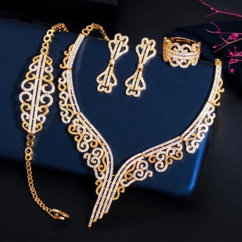 

dubai jewelry sets glod Zircon set earrings bracelet necklace sets for women jewelry sets bijoux femme