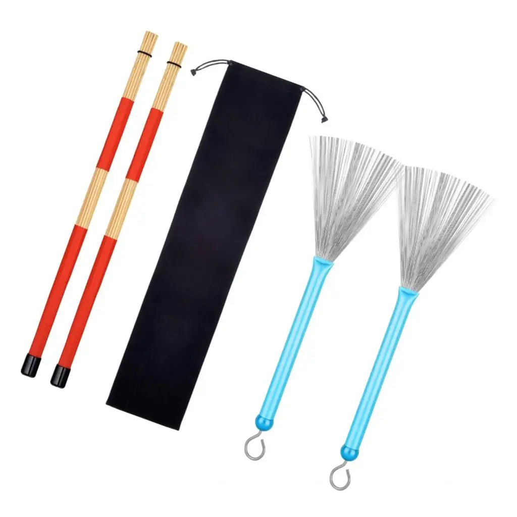 1Pair Drum Sticks Rods+1Pair Wire Brushes+Portable Storage Bag Blue | Спорт и развлечения