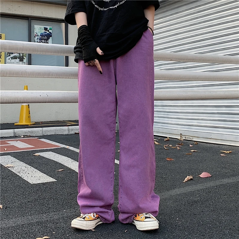 

High Waist Purple green jeans men's and women's loose fashion pants hip-hop autumn and winter new couple jeans free shipping