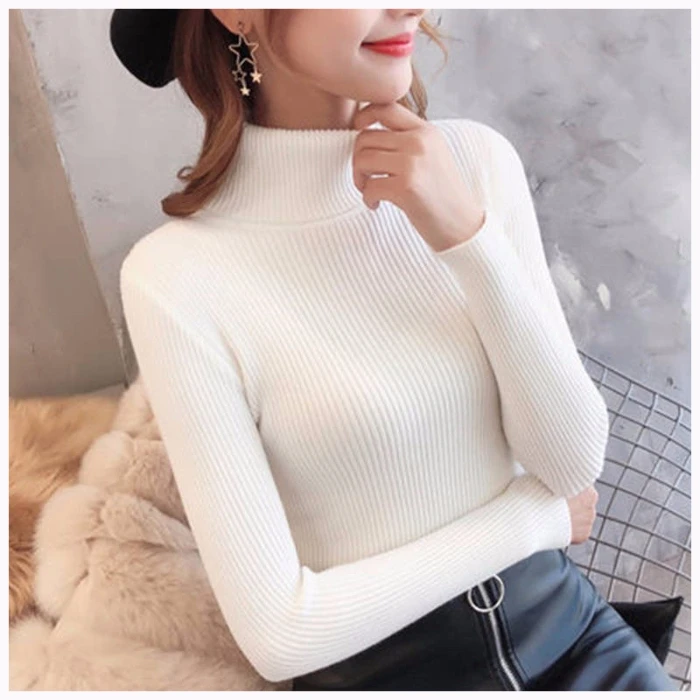 Women Sweaters Knitting Shirt Pullover Top Female Casual Turtleneck Elastic Tight Knitted Bottoming Shirts 2020 Autumn Winter | Женская