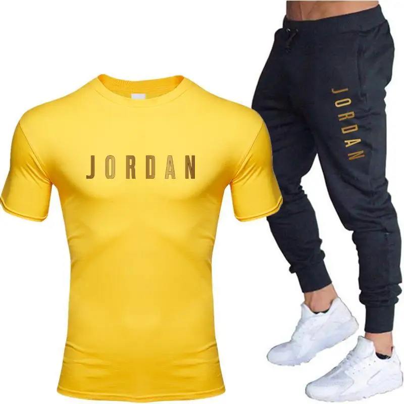 

Summer Hot Sale Men's Sets T Shirts pants Two Pieces Sets Casual Tracksuit Male 2021 Casual Tshirt Print Jordan 23 Trouse