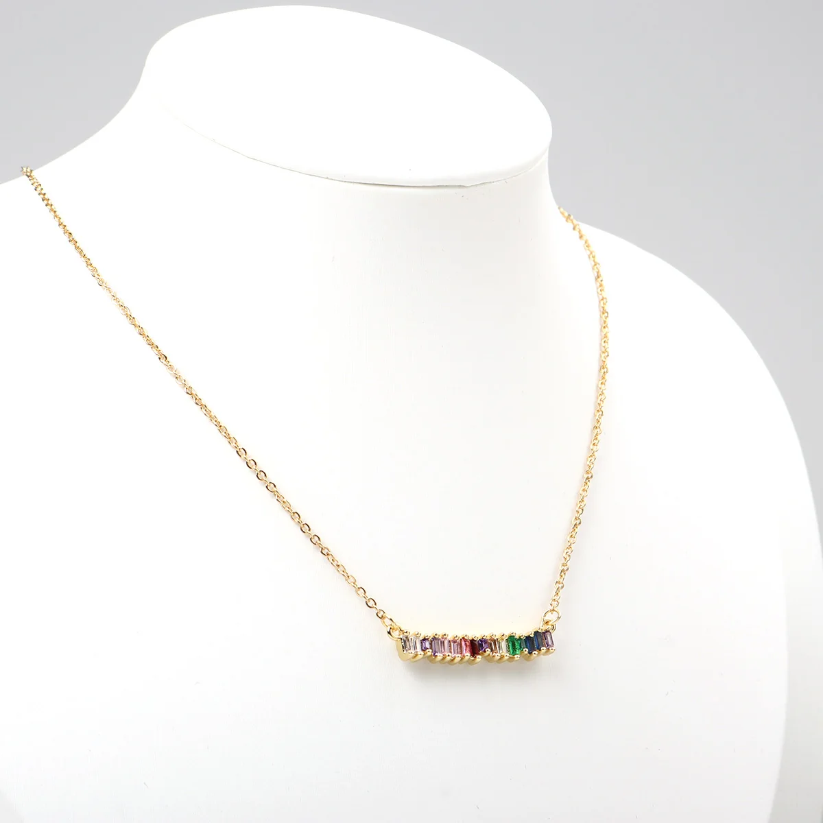 

New Hot Stainless Steel & Copper & Glass Necklace Gold Color Rectangle Multicolor Rhinestone For Women Gift 47.5cm long, 1 Piece