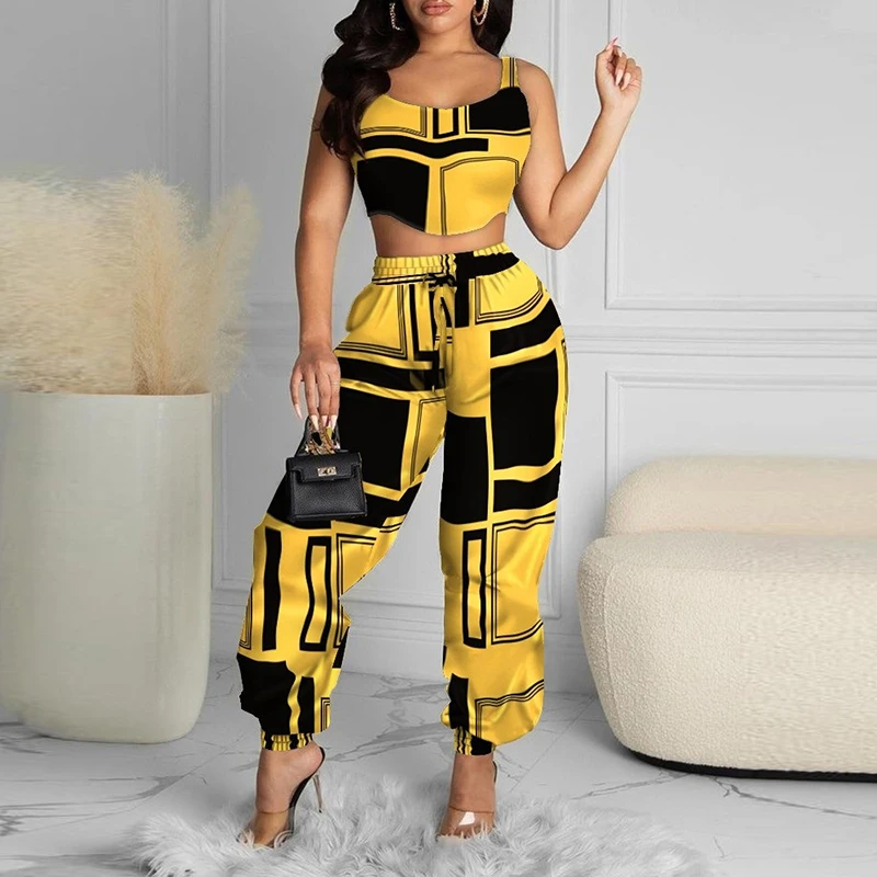 

2021 New Chic Women High-Waist Trousers Suit Fashion Printed Elegant Slim Short Sleeve Shirt Lady Outfits Casual Two Piece Suit