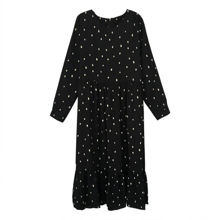 

Fashion Dress Autumn 2020 Plus Size European Style Loose Long Sleeve Women Print Dot Linen Vestidos O-Neck Robe Casual Popular
