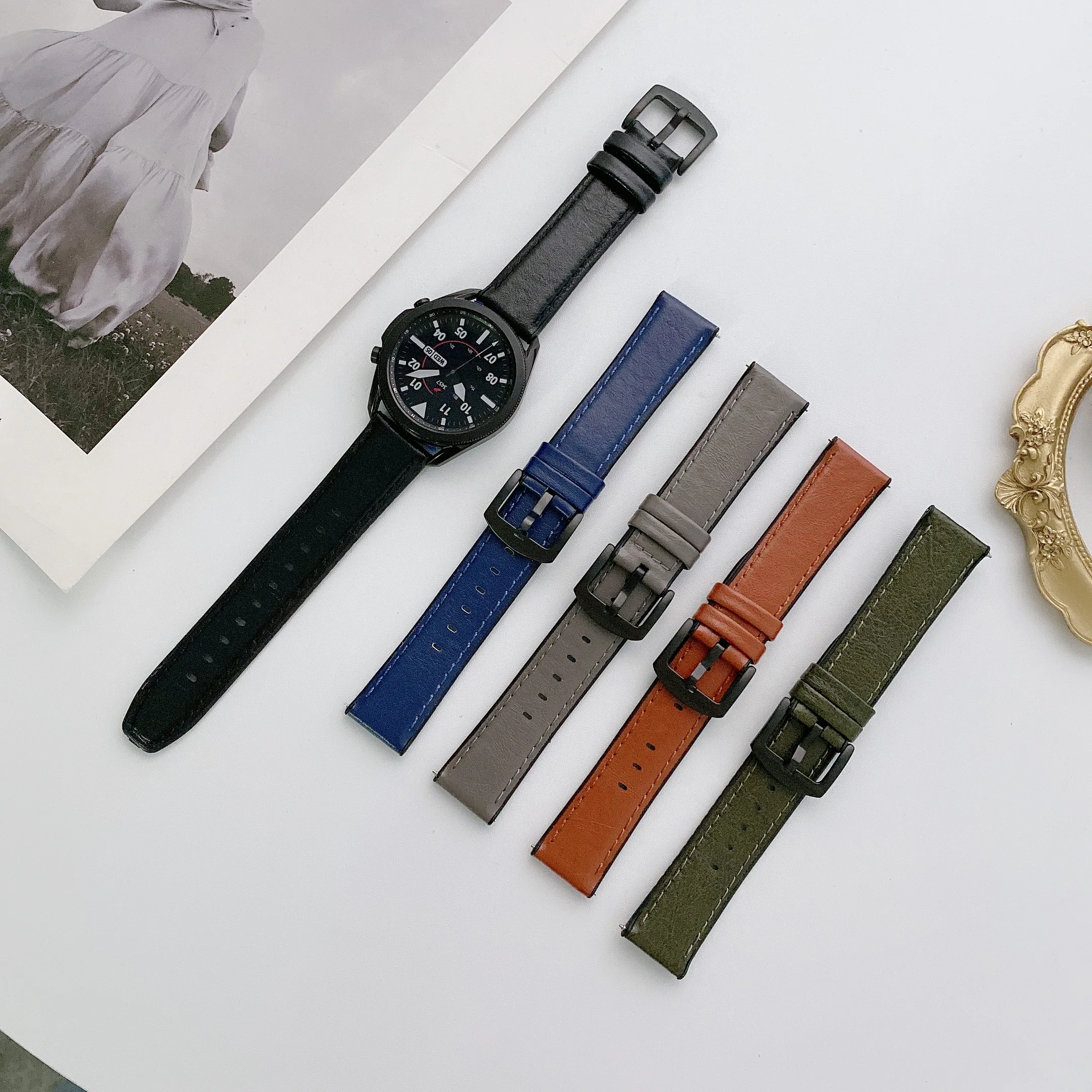 

Leather and Silicone 2 in 1 Strap for Samsung Galaxy Watch 3 45mm Huawei watch gt 2 pro 46mm Amazfit GTR 2 Wristband Watch Band