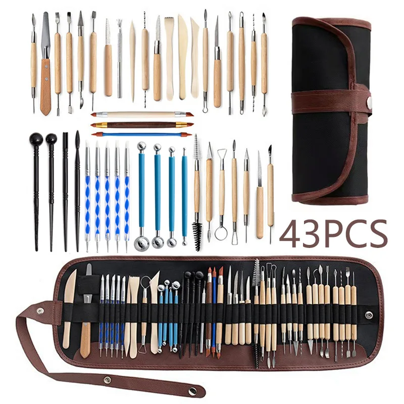 

43pcs DIY Clay Pottery Tool set Polymer Art Crafts Clay Sculpting Tool kit Pottery & Ceramics Wooden Handle Modeling Clay Tools