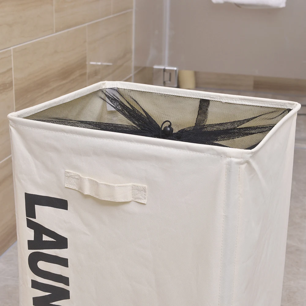 

Portable Single Lattice Mesh Bundle Mouth Laundry Basket with Wheel White