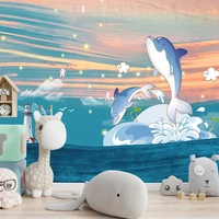 nordic ins hand painted cartoon underwater world dolphin childrens bedroom wall decoration painting photo mural custom wallpaper