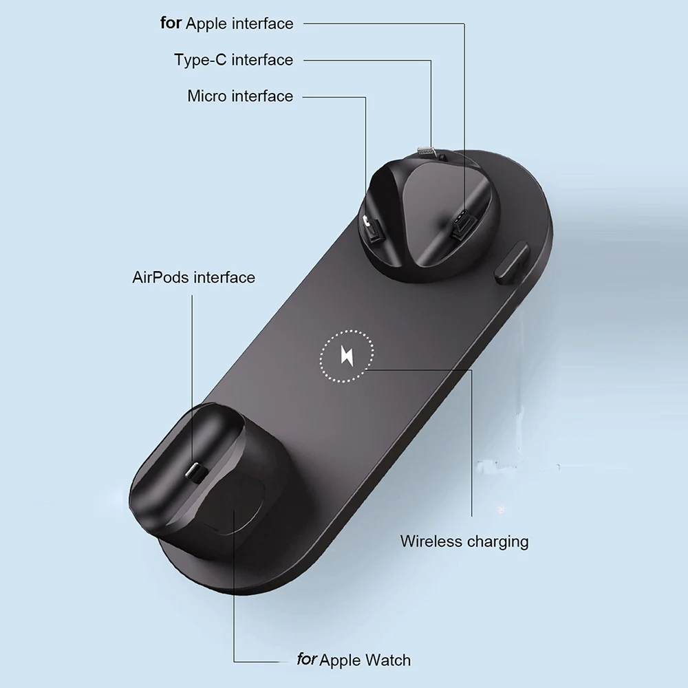6 in 1 wireless fast charger dock for watch quick charger station usb c for iphone 11 xs xr x max 8 plus samsung huawei free global shipping