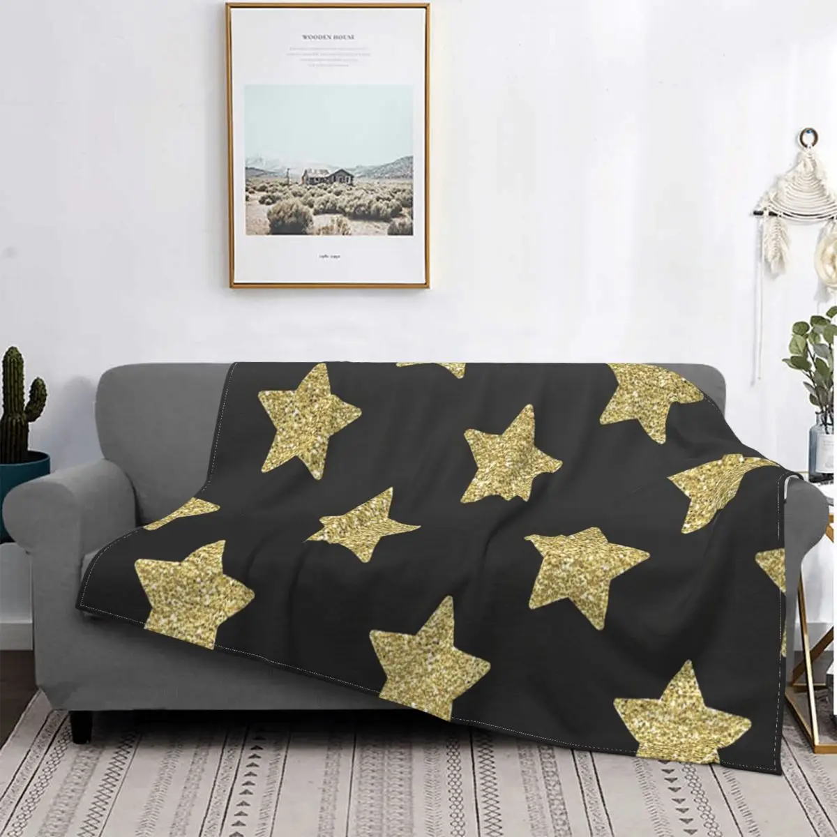

Gold Rock Stars-Manta negra de mediночью, colcha para cama a cuadros, 150, manta double