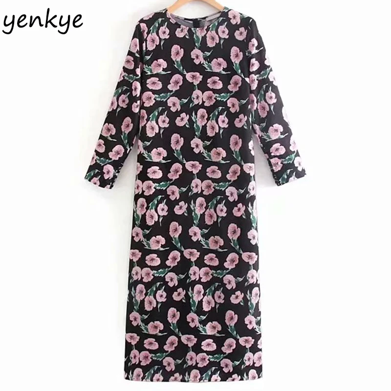 2019 женское винтажное длинное платье с цветочным принтом прямое повседневное