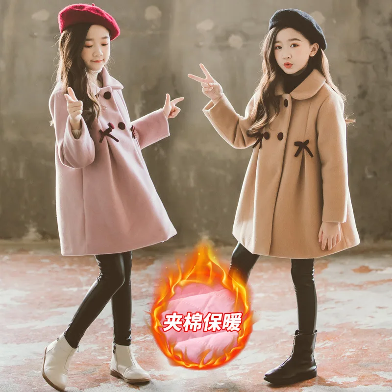 Модная детская верхняя одежда для девочек на новый Шерстяное пальто Сезон весна