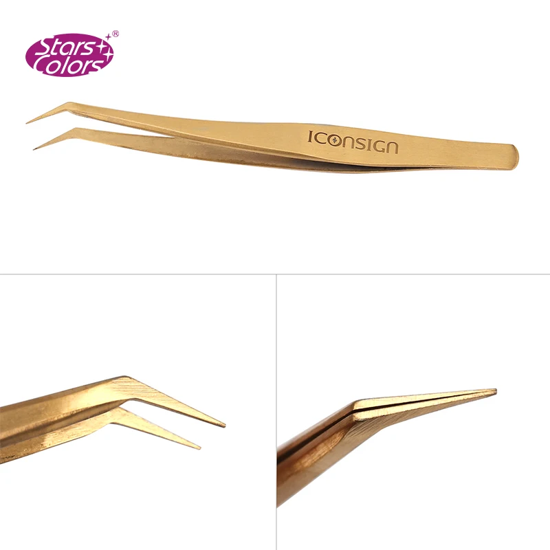 2 pieces/set High Quality Stainless Steel Eyelash Extension Tweezers Tigthness Gold Anti-static Curved/Bent Makeup | Красота и