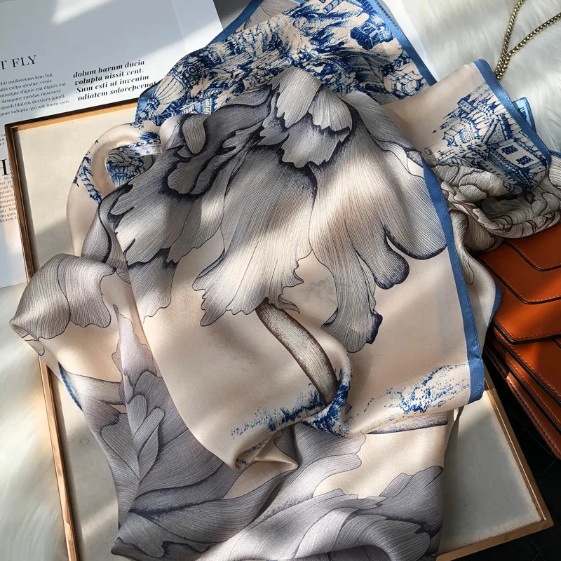 

European/American new summer silk scarf female letter chain versatile imitation silk long style gauze towel summer beach sun Top