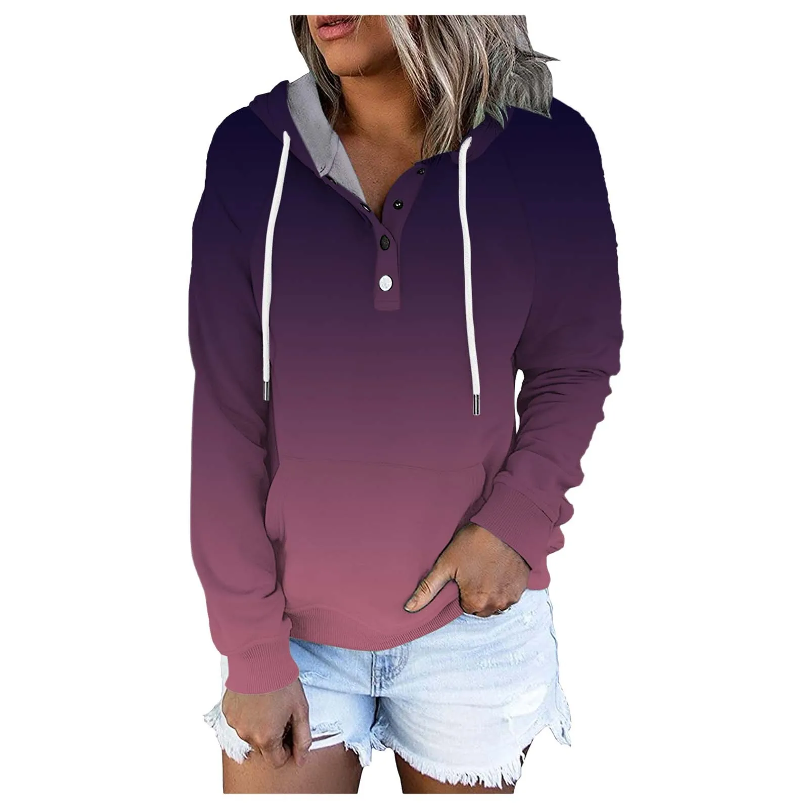 

Женский свитшот на пуговицах, с градиентным принтом и длинным рукавом