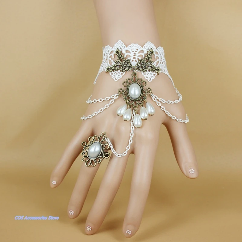 

Japanese Original Lolita Vintage Sweet Bracelet Ring One Hollow Out Lace Hand Decoration Exaggeration Bracelet gorgeous Kawaii