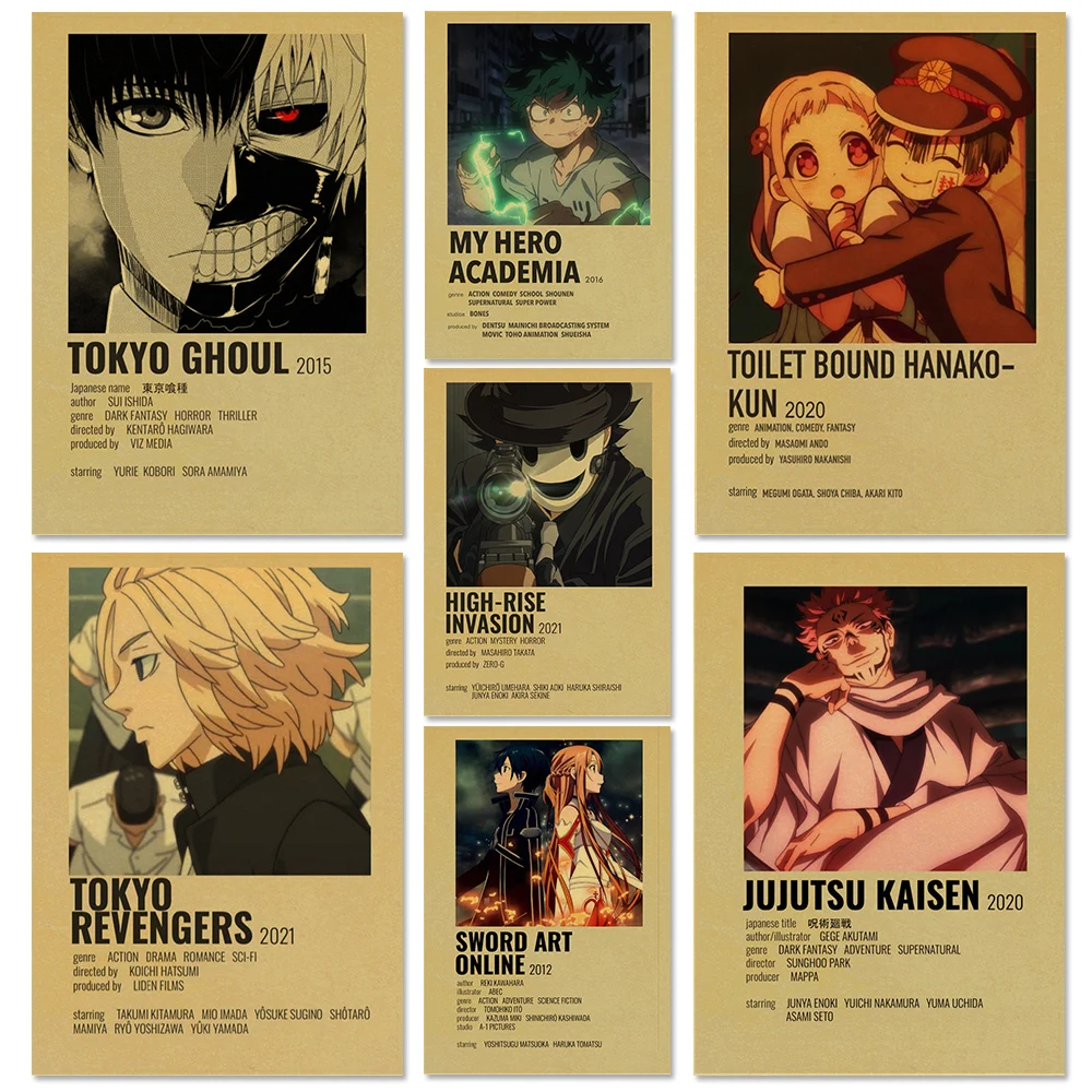 

Anime TV Show Kraft Paper Posters Tokyo Ghoul Revengers Jujutsu Kaisen Vintage Home Wall Decor Poster Art Painting Pictures