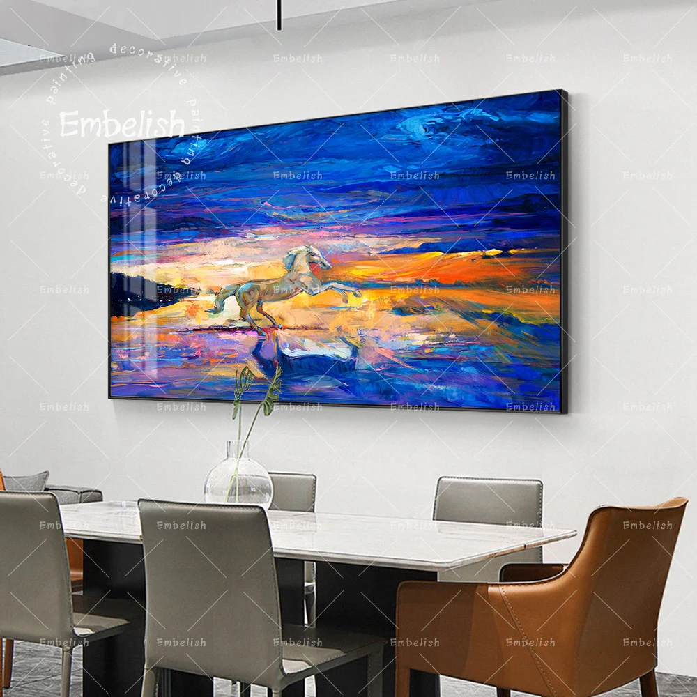 

Embelish Beautiful Blue Running Horses Animals Landscape Wall Art Pictures For Living Room Home Decor Posters HD Canvas Painting