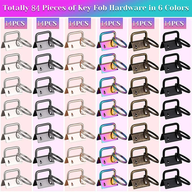 

Key Fob Hardware, 84PCS 1 Inch Wristlet Keychain Fob, Keyfob Keychain Hardware Kit for Wrist Strap Key Chain