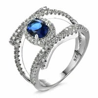 fashion new inlaid egg shaped flash ring retro blue party ring luxury jewelry