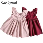 Милое Платье-жилет для девочек, 2021, детские красные платья без рукавов, летняя детская элегантная вечерние, От 2 до 6 лет, одежда для маленьких девочек