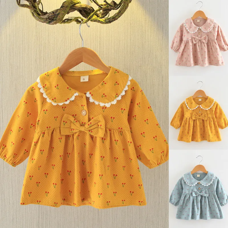 Детское весеннее платье с длинным рукавом принтом вишни|Платья| |