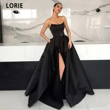 LORIE – robe de soirée noire avec ceinture, tenue de bal Simple et formelle, bon marché, avec fente haute, robe de célébrité pour Cocktail, grande taille  (4)