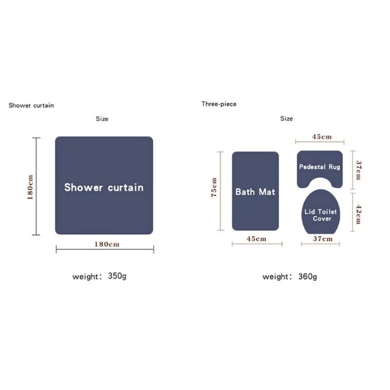 

4 Stks/set Waterdicht Douchegordijn Gedessineerde Badkamer Mat Antislip Polyester Tapijt Voetstuk Tapijten Deksel Wc Cover