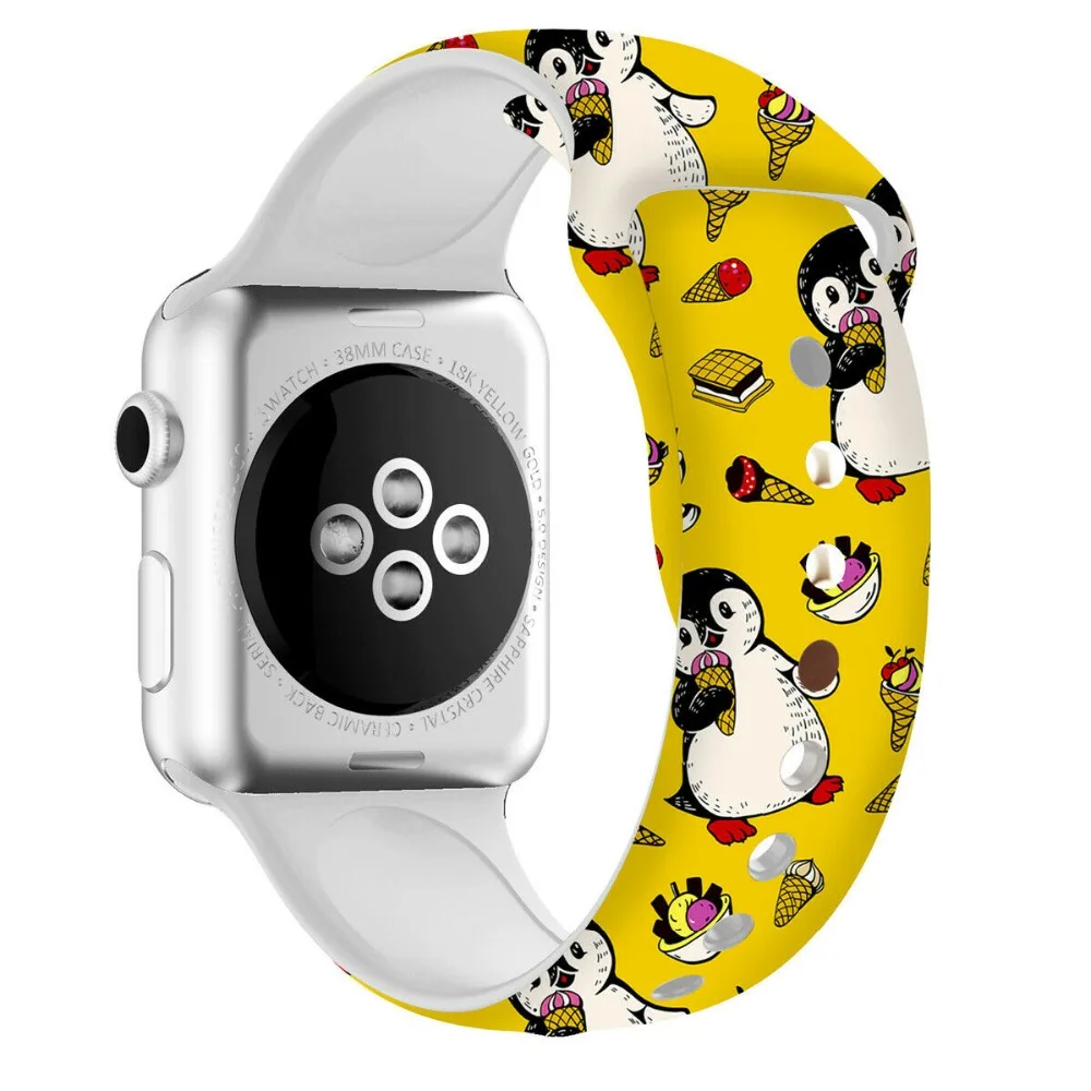 Сменный спортивный ремешок для Apple Watch Band 5, 4, 44 мм, 40 мм, силиконовый браслет с цветочным принтом для iWatch Series 3, 2, 1, 42 мм, 38 мм