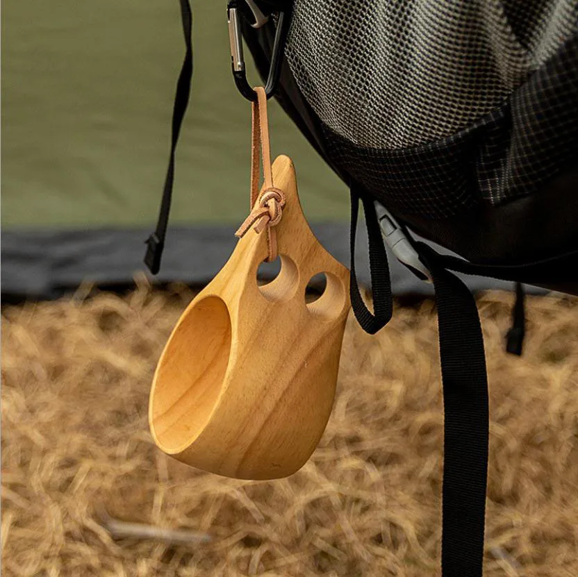 

Camping Log Color Milk Cup Mug Rubber Wood Double Hole Cup Coffee Cup Water Cup Milk Water Hanging Buckle Handy Cup