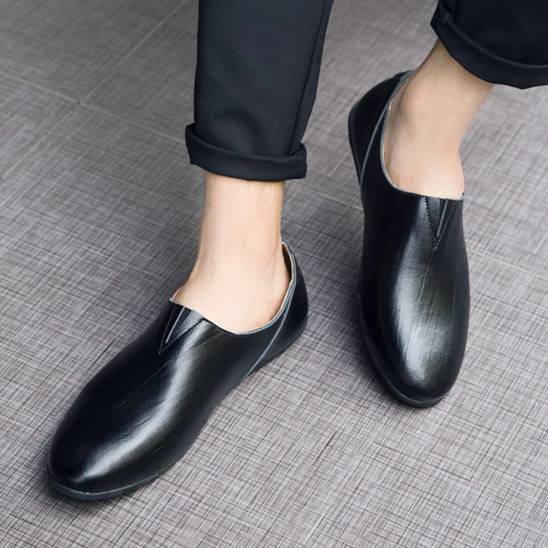 Мужские кожаные туфли без шнуровки коричневые деловые повседневные дышащая