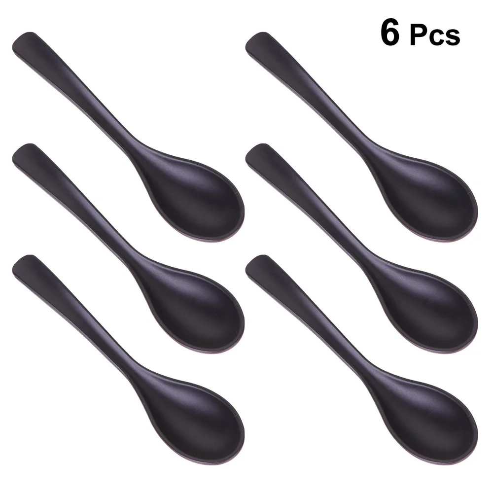 

6PCS A5 Melamine Flatware Black Imitation Porcelain Soup Spoon Durable Tableware for Home (HS0123)