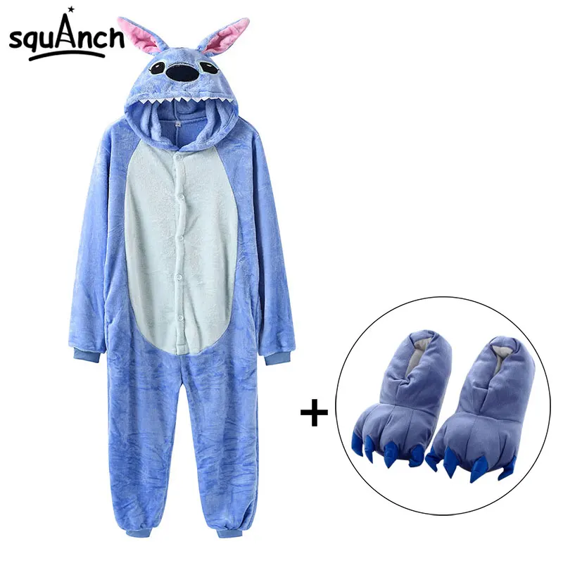 Overalls Adult Women Men Blue Animal Pajama Button Zipper Ju