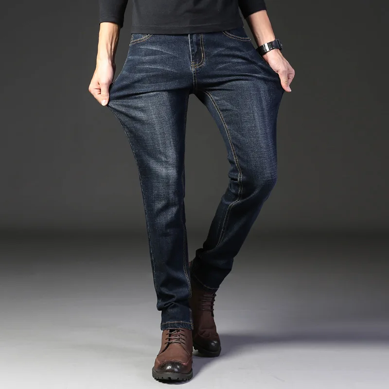

2020 autumn winter thick warm jeans mens slim straight Trousers stretch plus size casual young long Denim pants trend male
